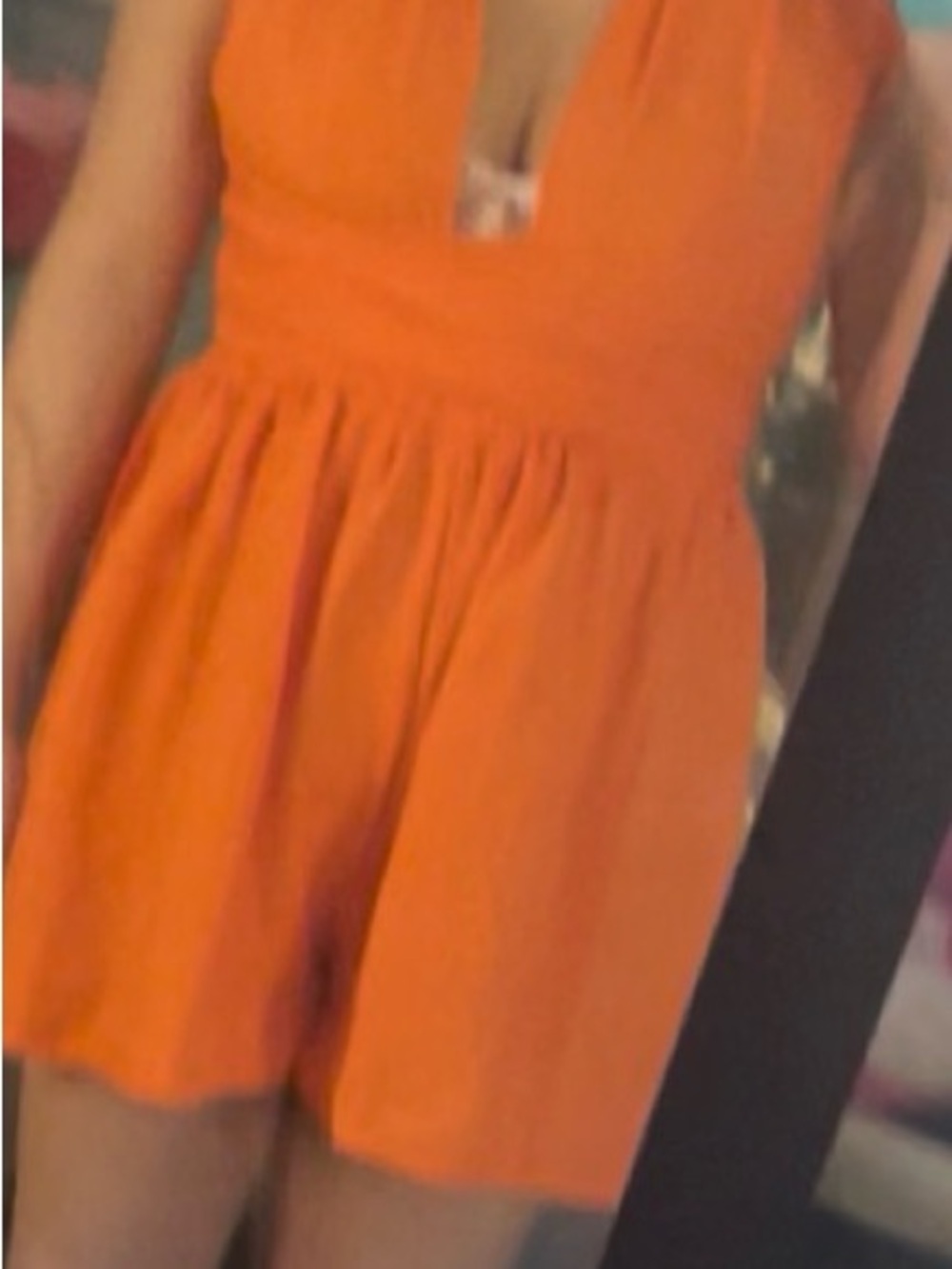 Women’s Orange Cross-Front Halter Romper - Picture 4 of 4